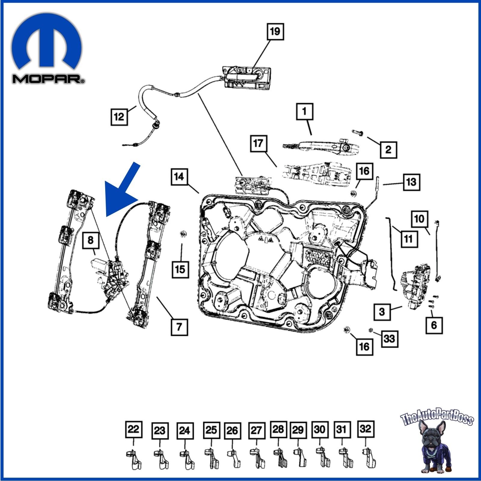 Mopar Front Door Window Regulator, Right OEM Mopar 68079286AA 68079286AA