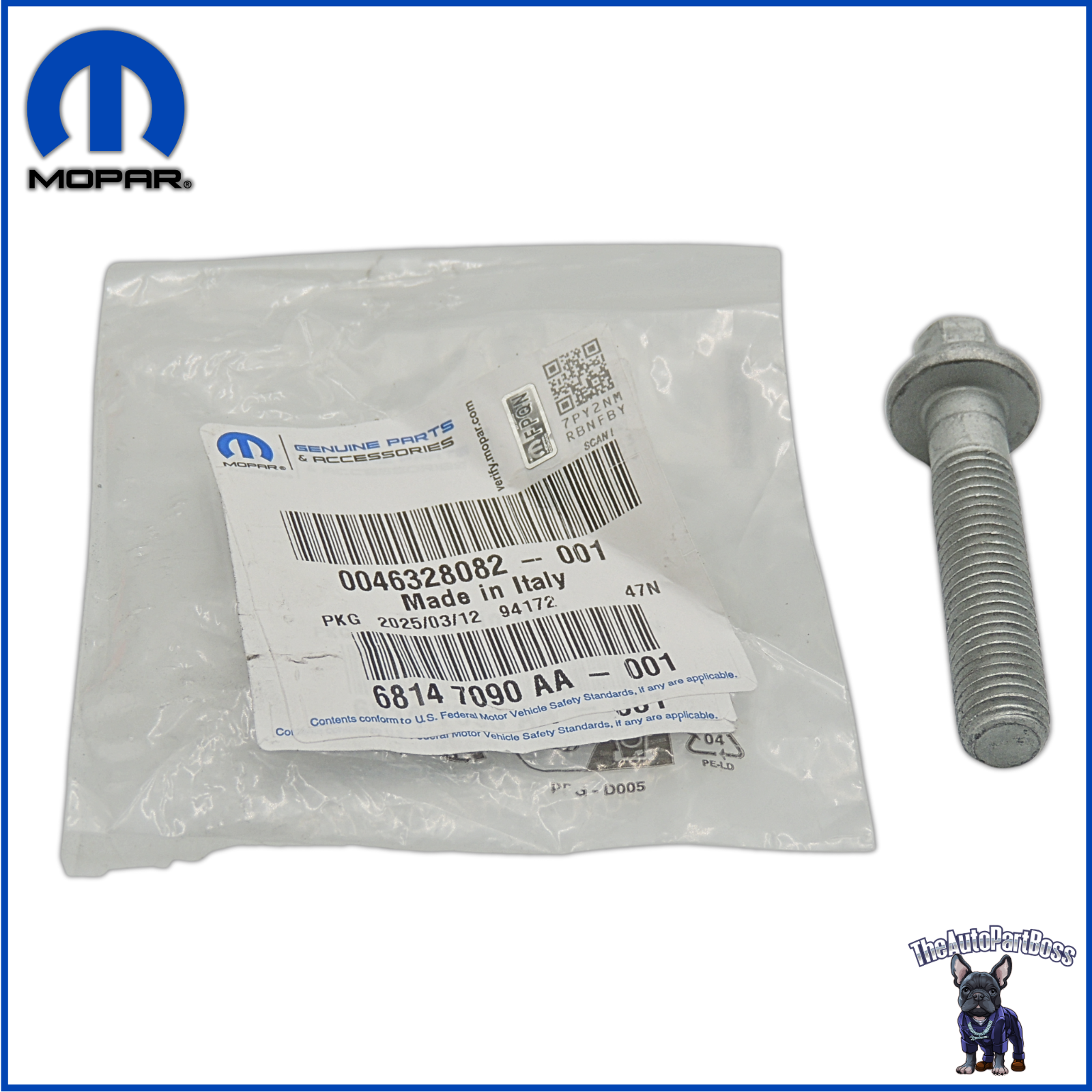 Mopar Hex Flange Head Bolt, Mounting OEM 68147090AA 68147090AA