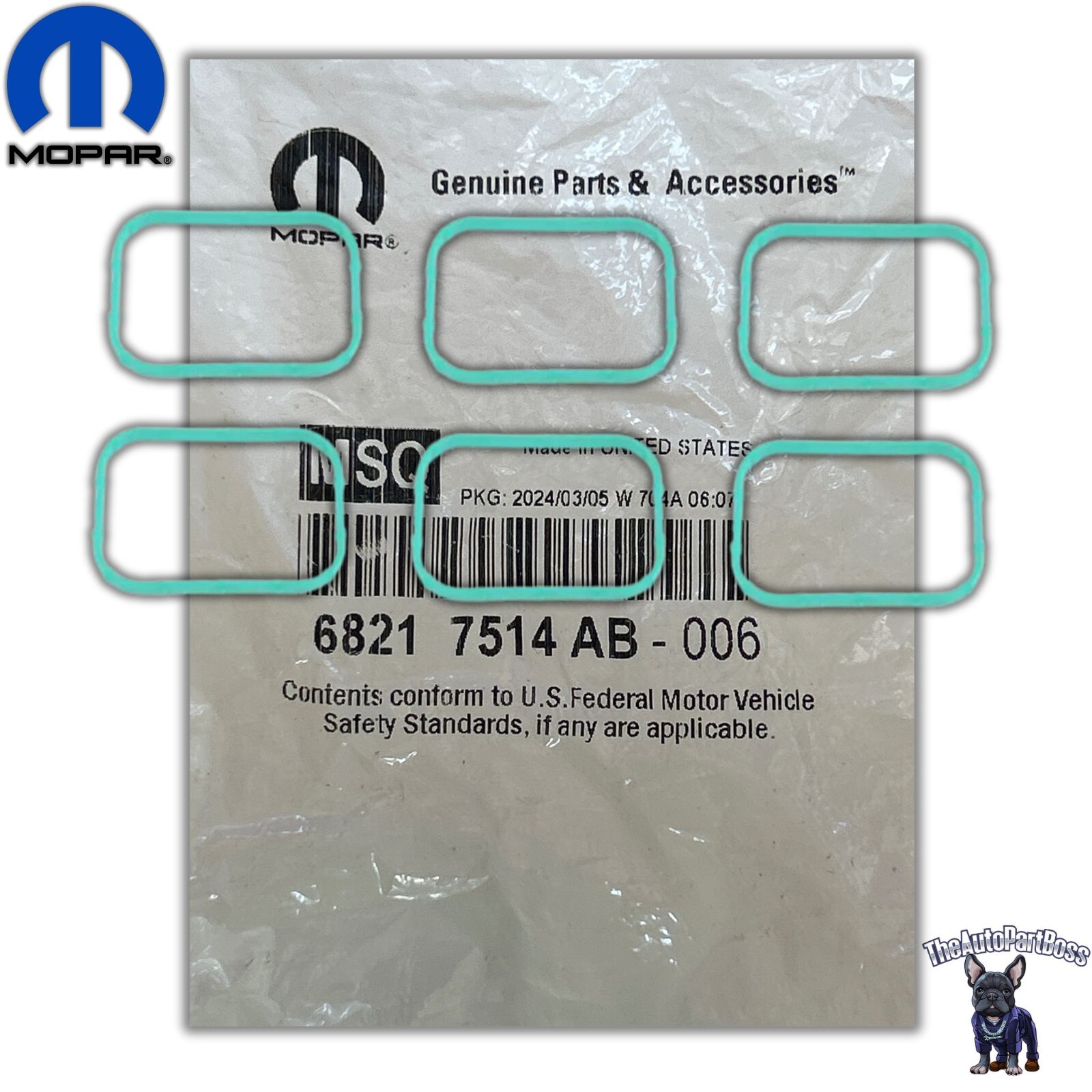 Mopar 6PCs 3.6L Intake Plenum Seal OEM Mopar 68217514AB 68217514AB