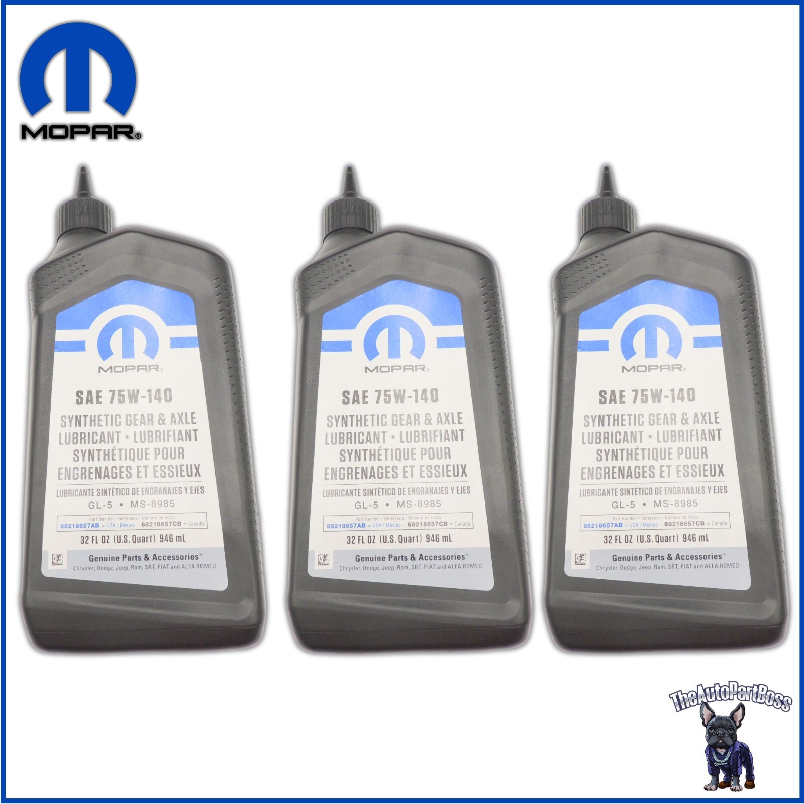 Mopar 3X Synthetic Gear & Axle Lubricant SAE 75W-140 OEM Mopar 68218657AB 68218657AB