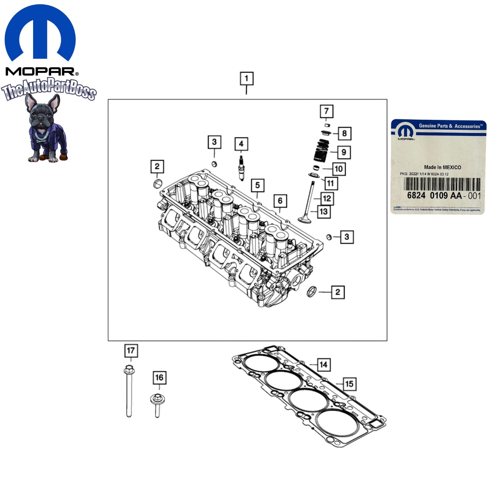Mopar 09-24 5.7L Cylinder Head Gasket Genuine Mopar 68240109AA 68240109AA