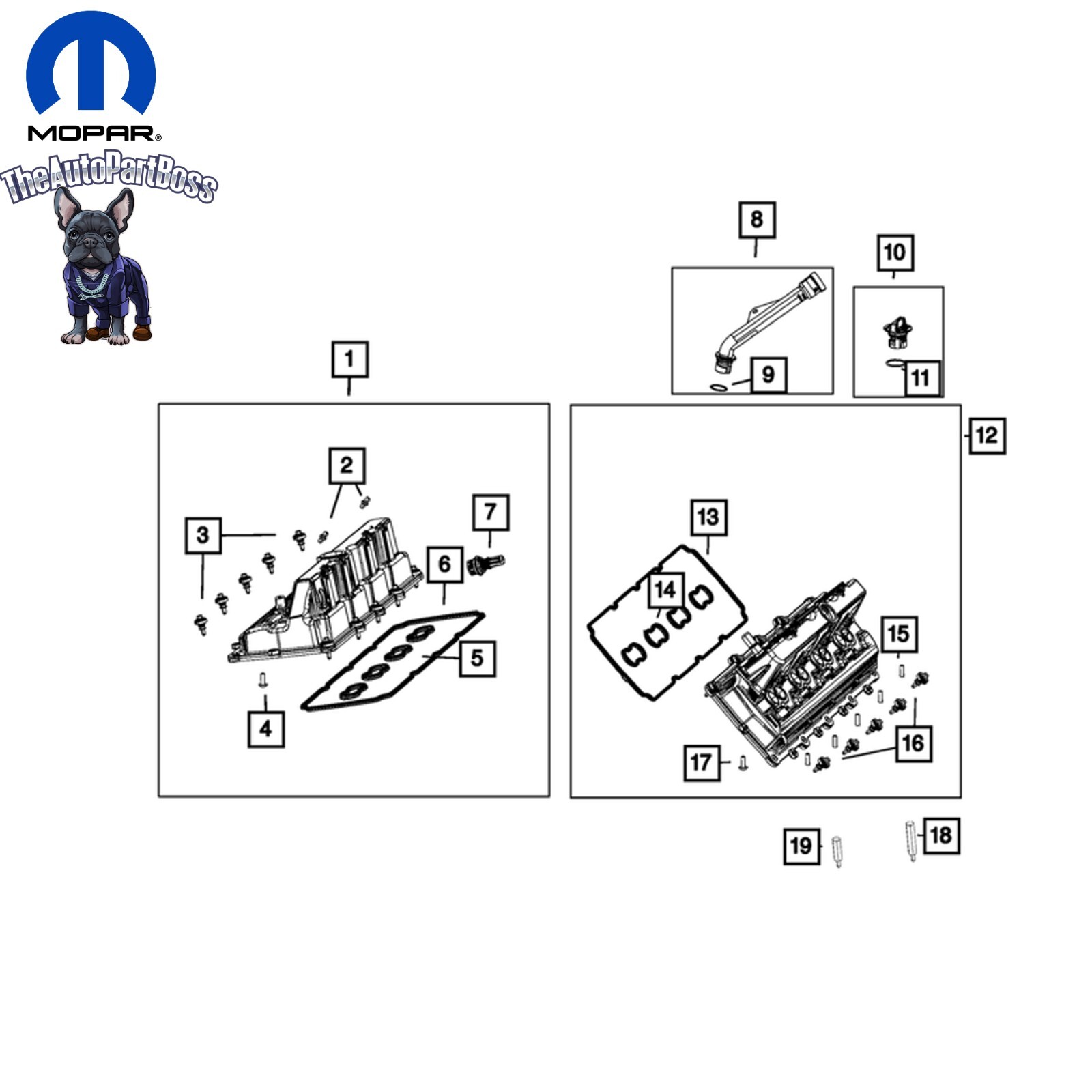 Mopar Cylinder Head Cover Gasket Kit, Left Side Genuine Mopar 68526541AA 68526541AA