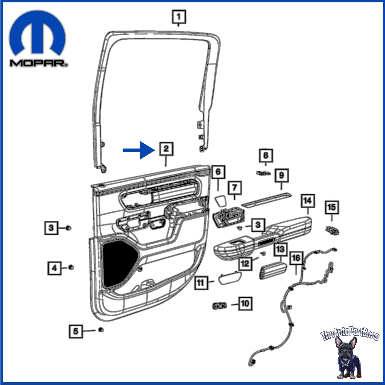Mopar Rear Door Trim Panel, Left OEM Mopar 6SL731X9AA 6SL731X9AA